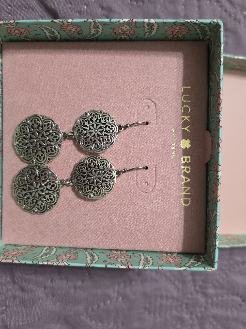 Lucky Brand Silver Filigree Double Disc Drop Earrings - Silver